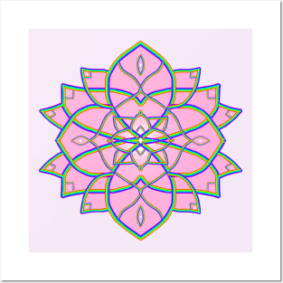 Pink Radial Mandala Flower Posters and Art